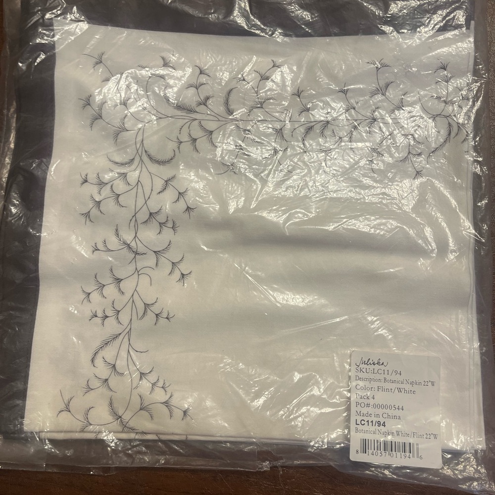 Juliska Botanical Dinner Napkins white/Flint -set of 8.